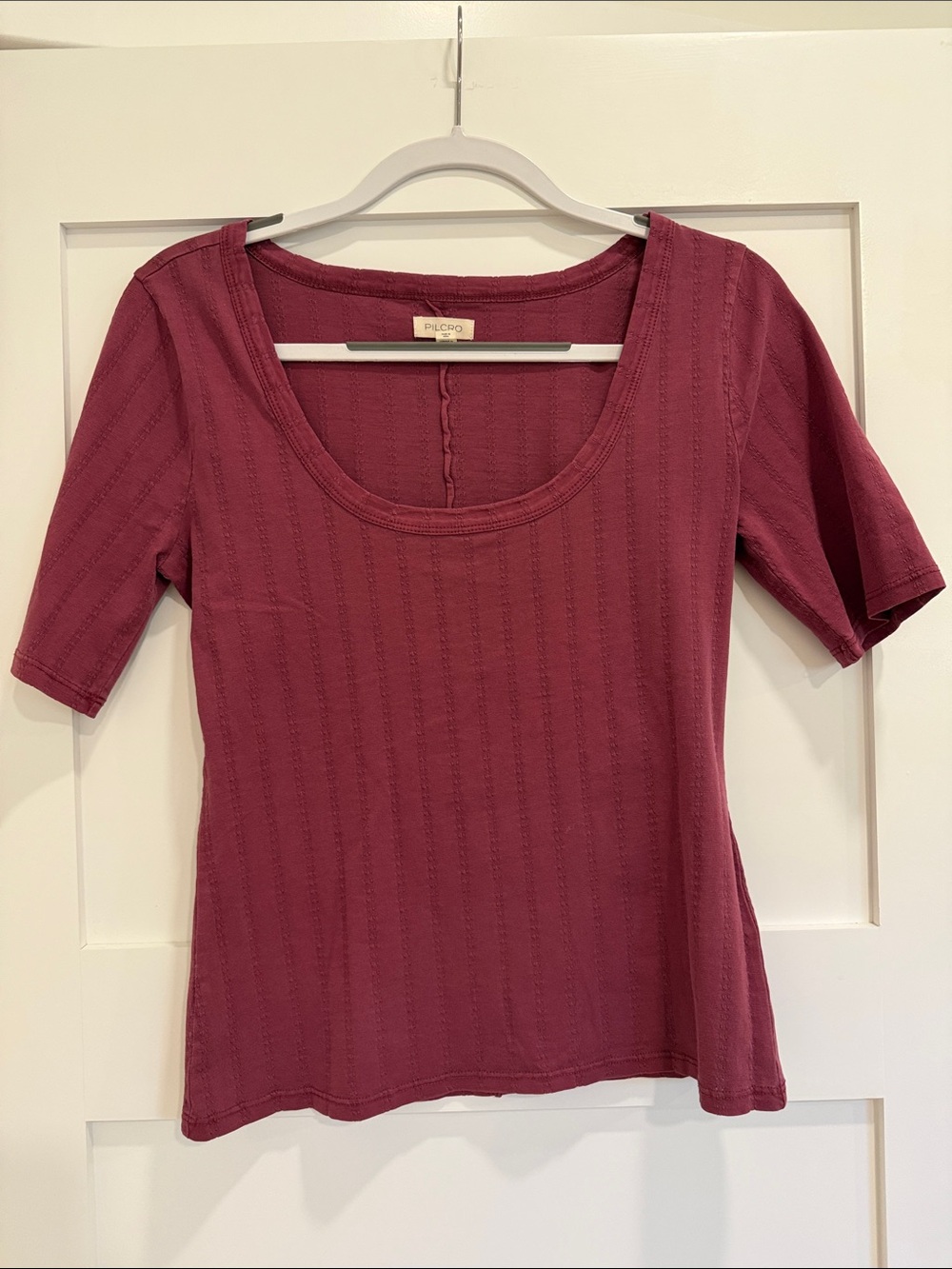 Pilcro Scoop Neck Short Sleeve Top in Wine- Anthropologie